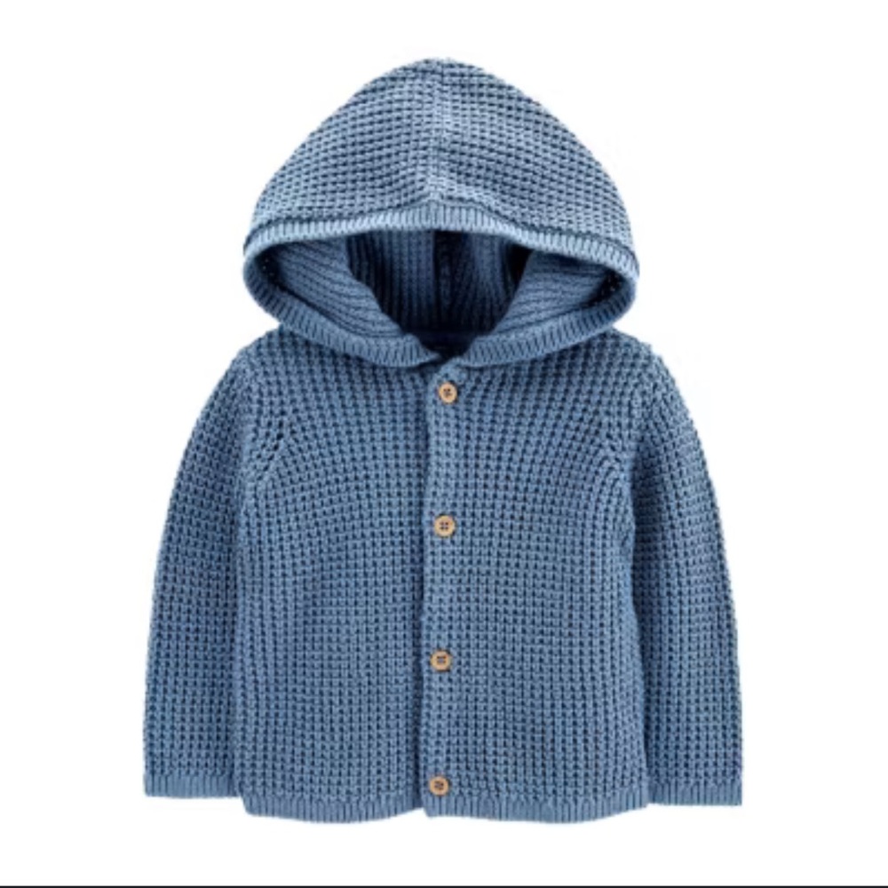 Carter's Blue Waffle Knit Baby Hooded Cardigan